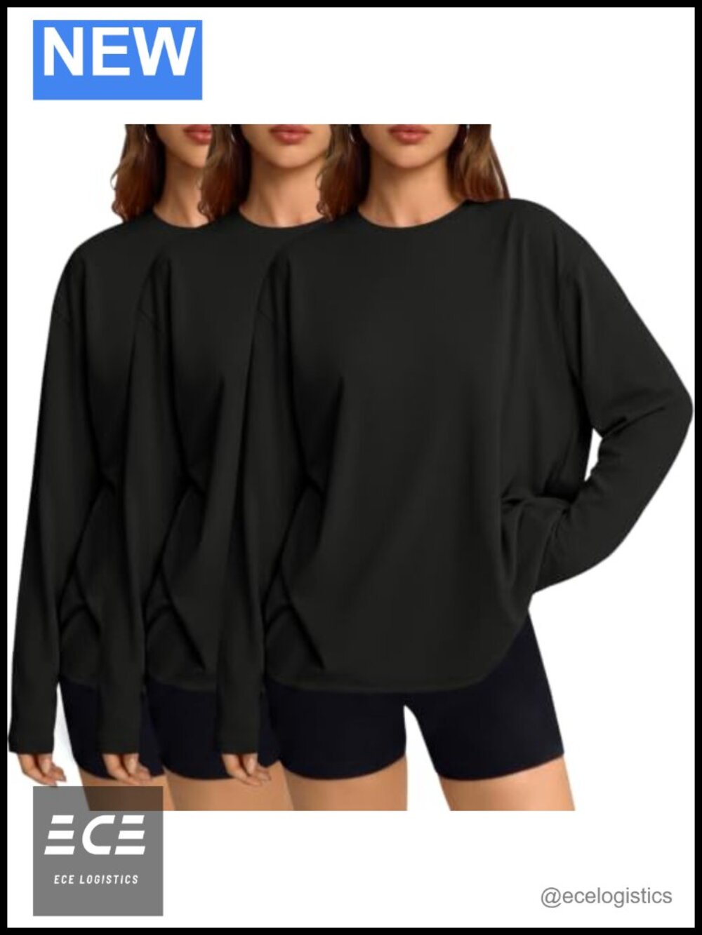 Women's 3 Pack Long Sleeve Oversized T-Shirts Crew Neck Layering Tees Fall Tops